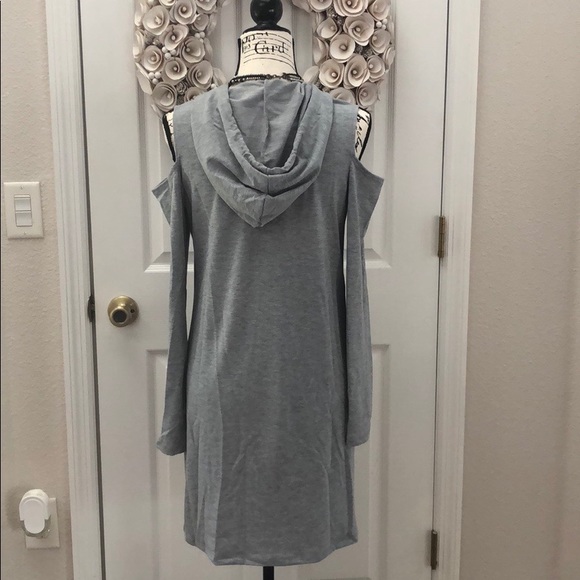 Grey French Terry cold shoulder dress w/ hoodie - Picture 8 of 8